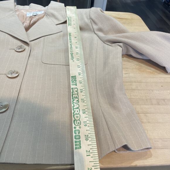 Vtg Kasper Pant Suit Women Sz 14 Beige Pinstripe Wide Leg Blazer Career Feminine - Picture 12 of 12
